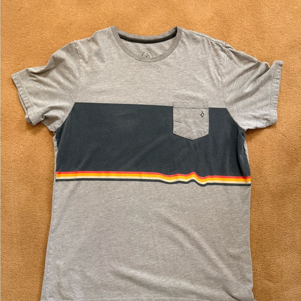 Volcom Gray and Black Men's Shirt with Pocket